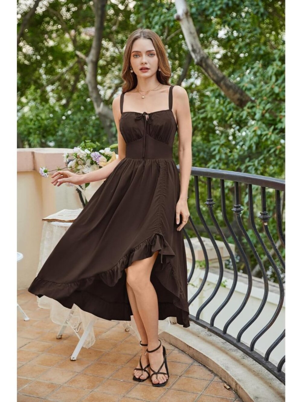Women's Dark Brown Sleeveless Renaissance Corset Flowy Milkmaid Costumes Dress - Picture 2 of 6